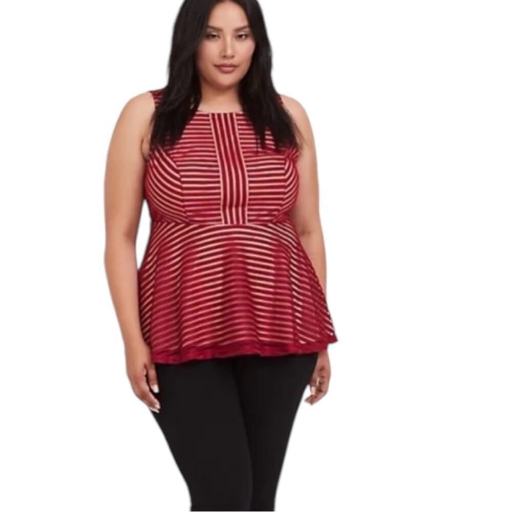 Torrid Red Knit Shadow Stripe Peplum Top - 1X (14-16)